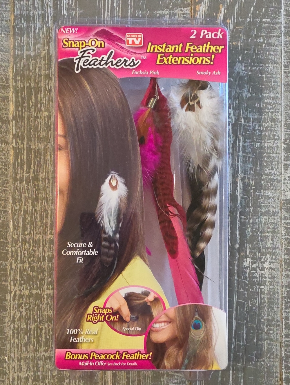 Snap-On Feathers Instant Hair Extensions 2-Pack Fuchsia Pink & Smoky Ash Vintage